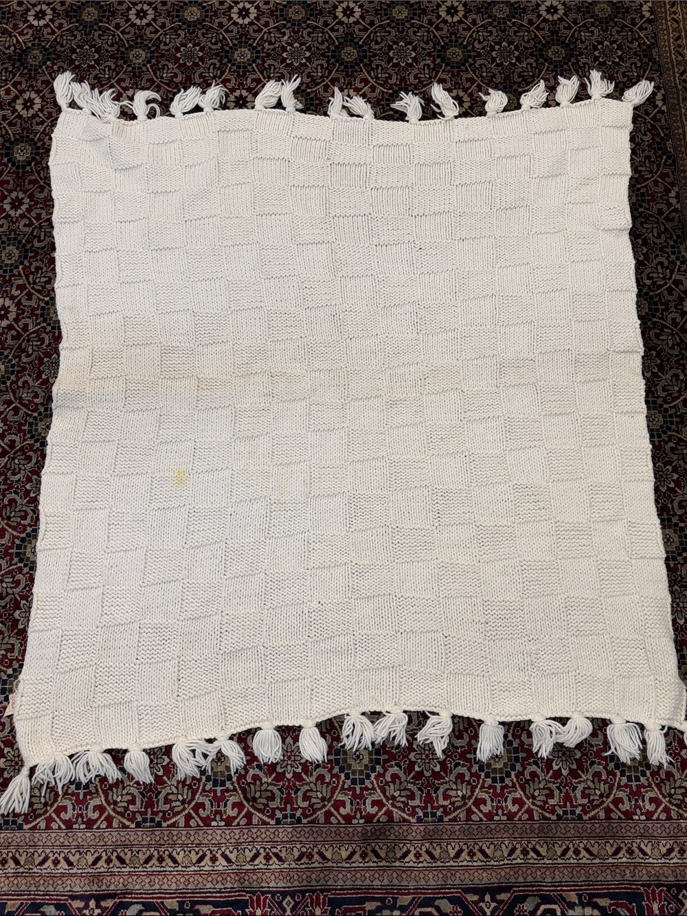 Ivory Woven Throw Blanket with Fringe - Custom Made, Susan Kendrick, Vintage